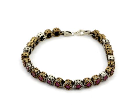 A lovely 925 silver ruby and stone set bracelet, L. 20cm.