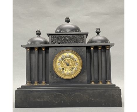 A 19thC French slate mantel clock, W.42 H. 38cm.