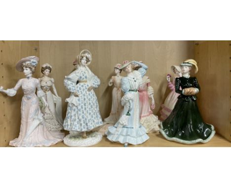A group of nine Royal Worcester and Coalport figurines.