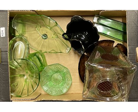 A vintage glass porch light shade and other glassware.