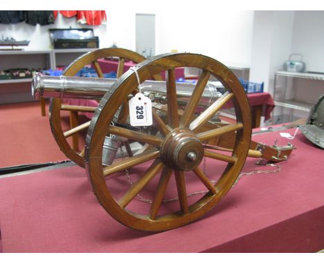 A Superb Large Scale Model of a British Waterloo Period Nine Pounder Artillery Cannon, wood and plated construction with acce