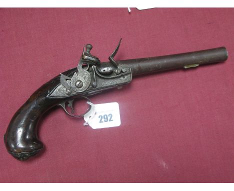 An XVIII Century Flintlock Overcoat or Similar Pistol, Cannon barrel with indistinct London makers mark and London proofs, fi