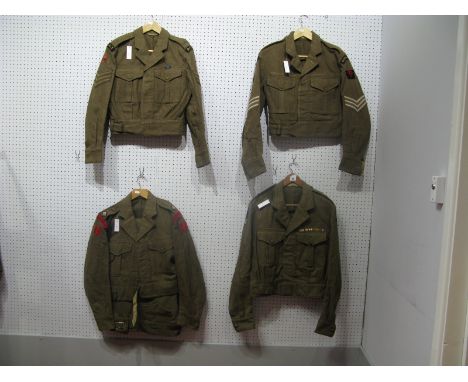 Four Post War British Military Battle Dress Blouses, including Durham Light Infantry.