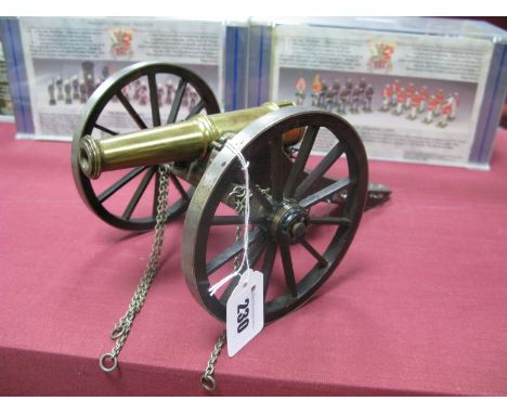 A Model of An Early XIX Century Artillery Cannon, probably based on French design, wood and brass construction, overall lengt