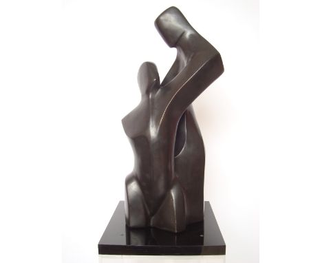 John R. Brown (b. 1931 British).
Abstract figurative statue, bronze resin, on black perspex plinth base, 65cm high, signed J.