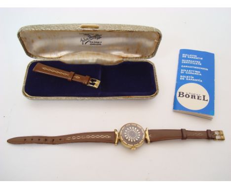 An Ernest Borel gold plated Kaleidoscope cocktail wrist watch, manual wind, 17 jewel movement, on leather bracelet, in origin