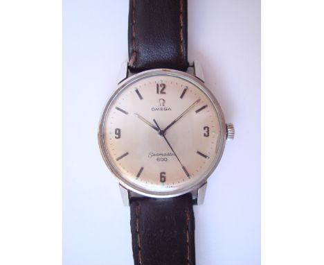 A 1960's Gentleman's Omega seamaster 600 stainless steel wristwatch, the circular silvered dial with baton markers and Arabic