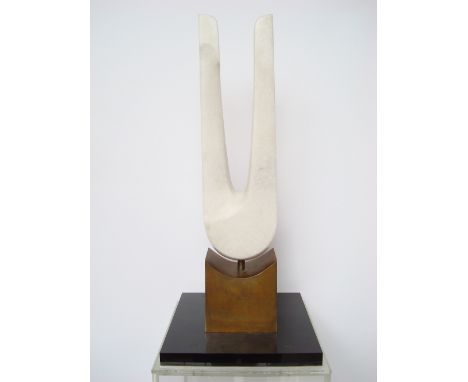 Barbara Hodgkins (20th Century American).
Abstract, white marble and brushed gilt bronze, on black perspex plinth base, unsig