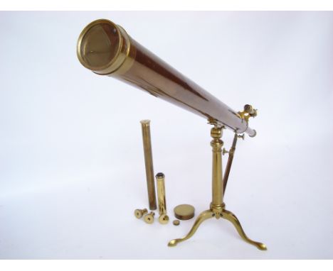 A late 19th Century French Bardou & Son table top brass telescope, 120cm long, main body with 18.5cm diameter objective lens 