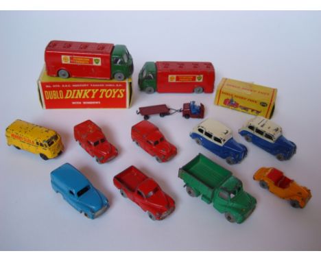 A collection of Dinky Dublo models comprising No.76, Lansing Bagnall Tractor and Trailer (boxed, box with tape); No.064, Aust