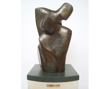 John R. Brown (b. 1931 British) Devotion, bronze resin on polished granite plinth base, signed J. R. Brown 99 3/12, 51cm high