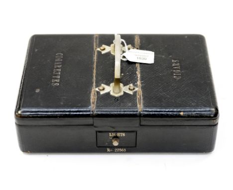 A Victorian/Edwardian leather bound cigar and cigarette box, double, spring action compartments 