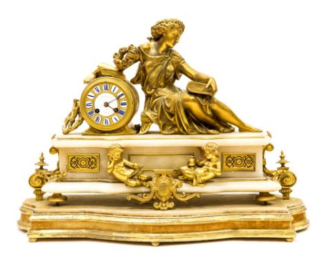An Ormolu Striking Mantel Clock, signed C.I Klaftenberger A Geneve, circa 1850, the case surmounted with a Classical reclinin