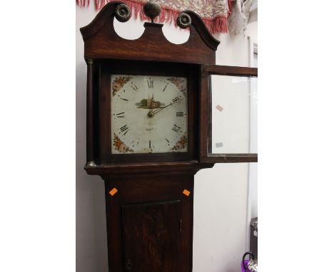 A George III oak 30 hour longcase clock, Banbury, the hood with a swan neck pediment, complete with key