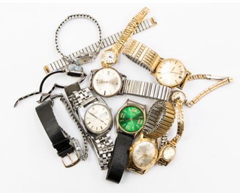 A bag of eleven ladies and men's wristwatches, including Timex, Rotary, etc 