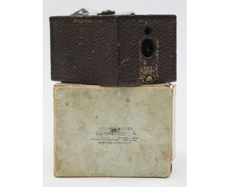 A leather bound pocket Kodak camera in original box, 96 Model latest patent listed, January 12th 1897