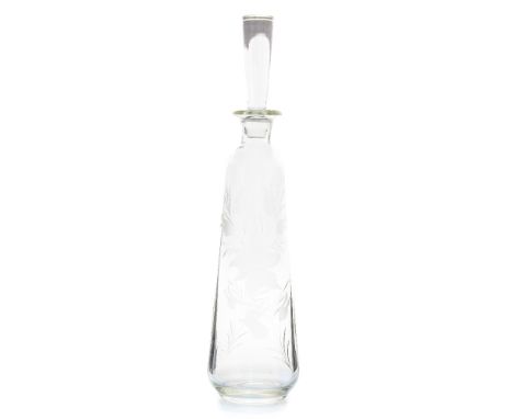An Etched glass decanter, circa 1960s, floral design with elongated stopper