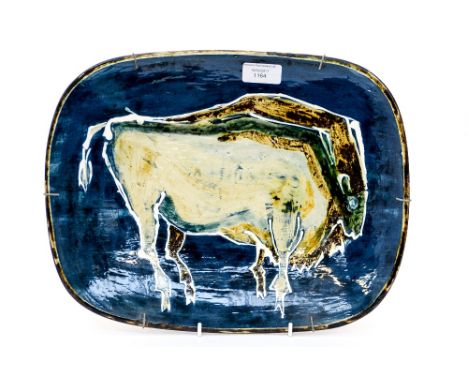 Liott ceramic plate, incised bull design