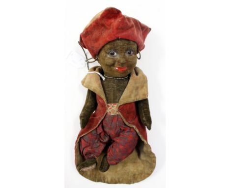 A Chad Valley Hygenic toy doll, possibly made or designed by Norah Wellings, brown velvet, glass eyes with original clothing