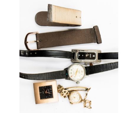 A yellow metal cased ladies vintage wristwatch with a rolled gold bracelet and three other watches 