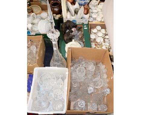 A large collection of cut-glassware various to include Large decanter, other decanters,bowls, jugs etc...(2 boxes)