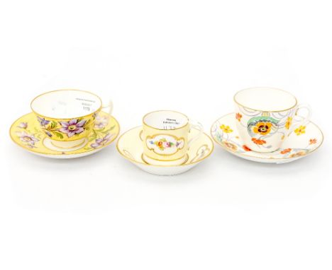 Two Stevenson and Hancock tea cups and saucers with a Stevenson and Hancock coffee can and saucer 