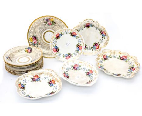 A series of 19th Century Spode fish scale flatwares and Derby floral dessert wares (two parcels) 