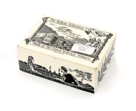 A 19th Century ceramic cigarette box, the lid entitled 'The Balkan Sobranie Cigarettes, Made of the Finest Yenidje Tobacco'