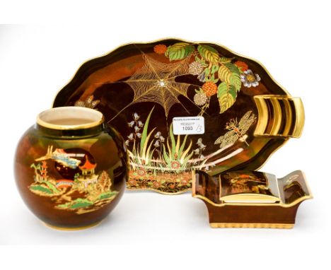 'Rouge Royale' swallow dish with a ginger jar (no cover) and a trinket dish and cover (3) 