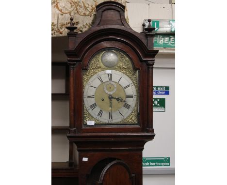 18th Century longcase clock by William Camden London, with pendulum, two weights and key, in stained wood case 