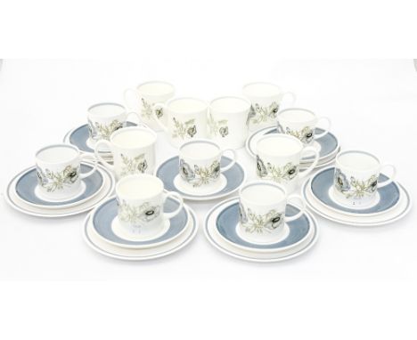 Suzy Cooper "Glen Mist" tea/coffee set comprising of seven saucers, six tea plates, seven coffee cups and six mugs