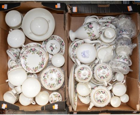 A Wedgwood part dinner service 'Hathaway Rose', to include cups, saucers, plates, vases, etc (two boxes) 
