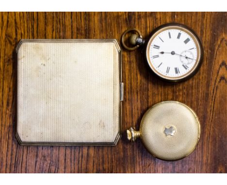 Two pocket watches and a Silver cigarette case, hallmark Birmingham 1921, maker William Neale, weight of cigarette case 118 g