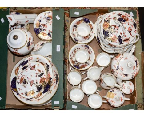 A large collection of Coalport Hong Kong pattern ceramics including lamp base, dinner and side plates, tea pot, cups and sauc
