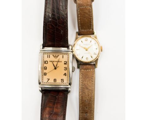 A gentlemen's Giorgio Armani wristwatch - leather strap and a vintage Ingersoll wristwatch (2) 