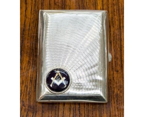 Masonic interest, an early George V silver gilt lined cigarette case, with enamelled Masonic caboochon, W H Haseler Ltd, Birm
