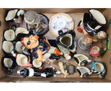 A box of Royal Doulton Toby jugs with Sylvac border, Collie, Border Fine Arts, etc 