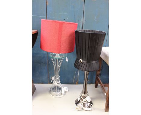A modern circa 1990s atomic style lamp base; together with a retro lamp base with a 'Breakfast at Tiffany's' style shade, bor