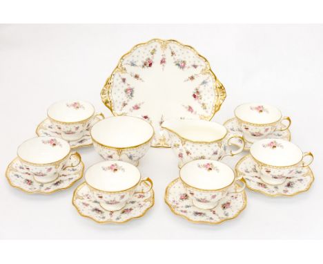 Royal Crown Derby Royal Antoinette part tea wares (1st quality) comprising six large tea cups and saucers, cake plate, milk, 