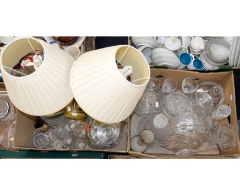 Two boxes of glassware, including Stuart Crystal, Chance glass, a pair of cut glass lamp bases, Bohemian enamelled glass, etc