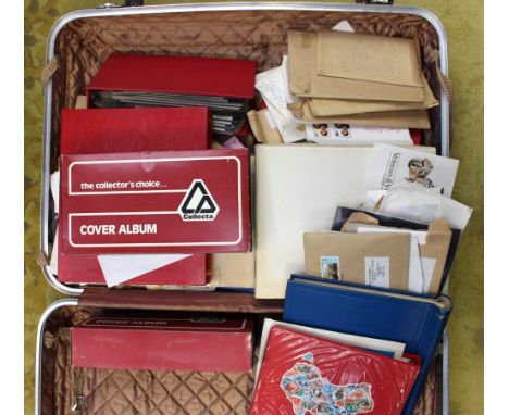 A large brown suitcase containing mainly 1970s and 1980s GB, Australia, Channel Islands, First Day Covers and mint stamps 