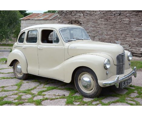 A 1950 Austin A40 Devon, Registration No. EJG 946, finished in beige. First registered on 01/10/1950, 1,200 cc., Chassis No. 