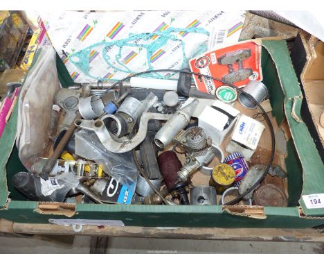 Motorcycle engine components to include: pistons,  model aircraft "Lebra 40" glow plug engine, gaskets, aluminum piston ring 
