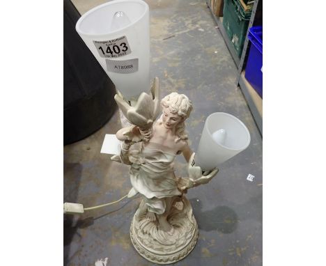 Ceramic figural twin light table lamp, H: 65 cm. Not available for in-house P&amp;P, contact Paul O'Hea at Mailboxes on 01925