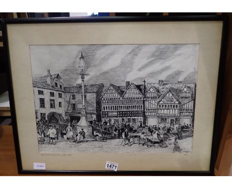 Framed print of Warrington Market 1838, 50 x 35 cm. Not available for in-house P&amp;P, contact Paul O'Hea at Mailboxes on 01