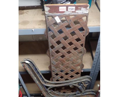 Pair of cast iron bench ends with back panel. Not available for in-house P&amp;P, contact Paul O'Hea at Mailboxes on 01925 65