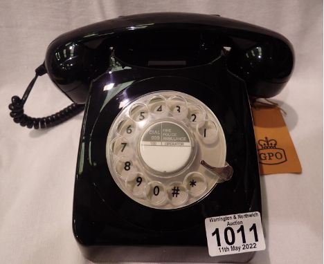 Black 1960/1970s style rotary telephone, compatible with modern telephone banking and any standard analogue landline, boxed. 