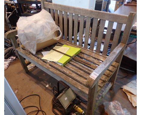 Teak garden bench W: 115 cm. Not available for in-house P&amp;P, contact Paul O'Hea at Mailboxes on 01925 659133 