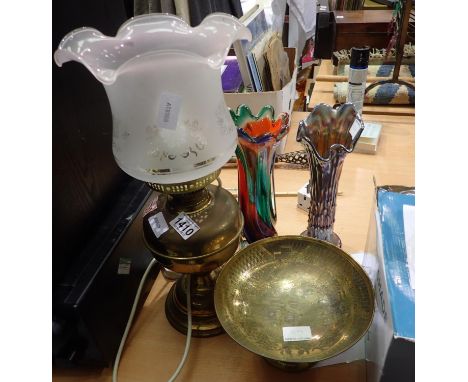 Brass oil lamp converted to electric. Not available for in-house P&amp;P, contact Paul O'Hea at Mailboxes on 01925 659133 All