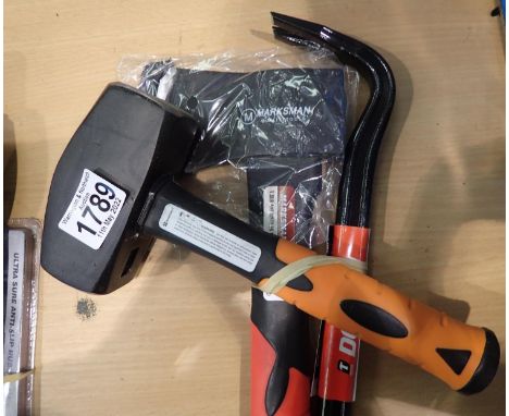 New unused lump hammer, crow bar and axe. Not available for in-house P&amp;P, contact Paul O'Hea at Mailboxes on 01925 659133